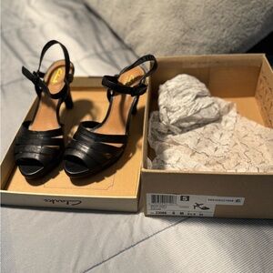 Clarks Black Strappy Ankle-Heel Sandals